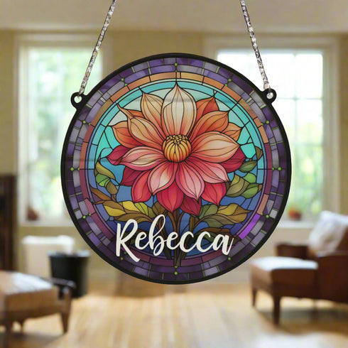 Dahlia Personalised Stained Glass Effect Suncatcher